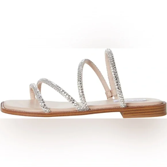 Steve Madden Starie Rhinestone Silver Strappy Square Toe Sandals Size 8.5 NWOT - Picture 3 of 9